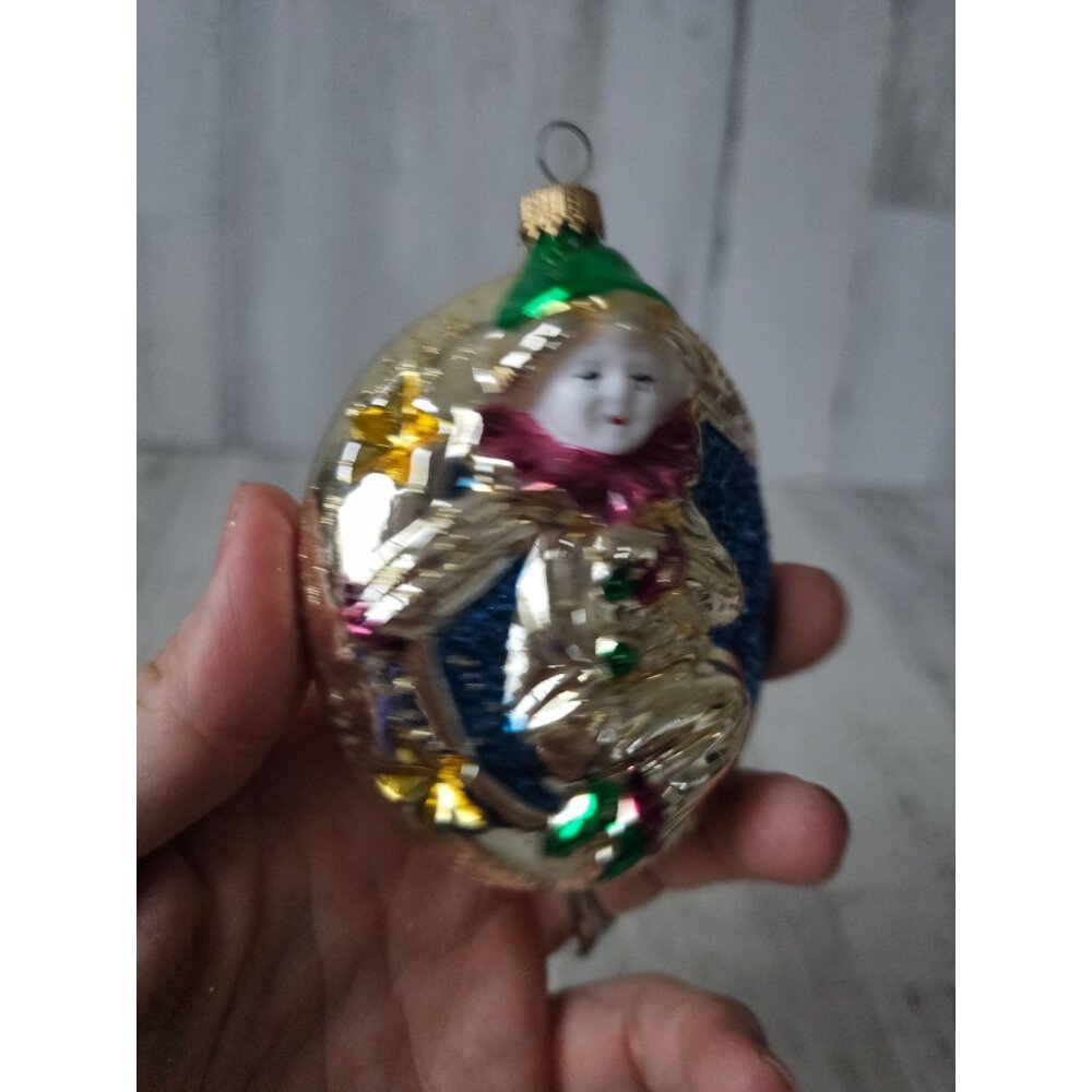 Vintage Mercury glass jester clown‎ Moon ornament glass Xmas tree